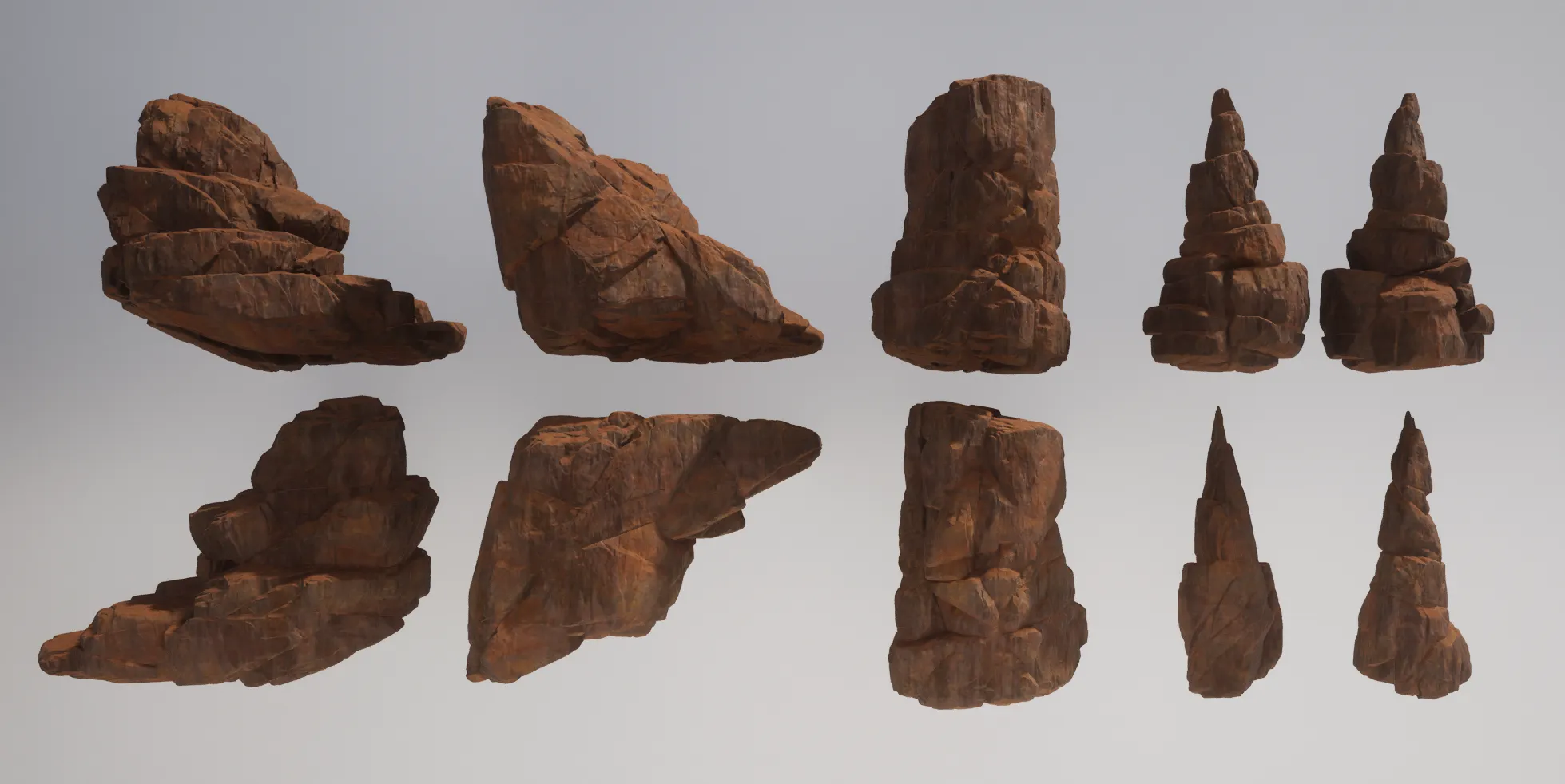 Updated desert rock formations from the in-progress desert visual pass.